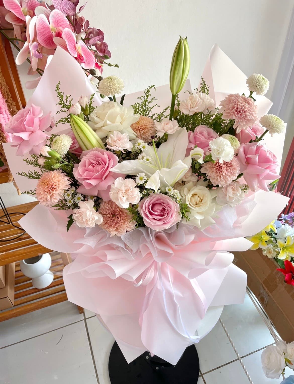 Ruby Anniversary, merah, putih, Buket bunga Bogor dari Biorona
